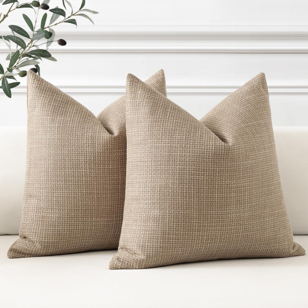 Otostar Linen Throw Pillow Covers Set Of 2 Decorative Square Pillowcases Cushion Covers 28X28 Inch For Home Decor Sofa Bedroom Car 70 X 70 Cm Light Coffee