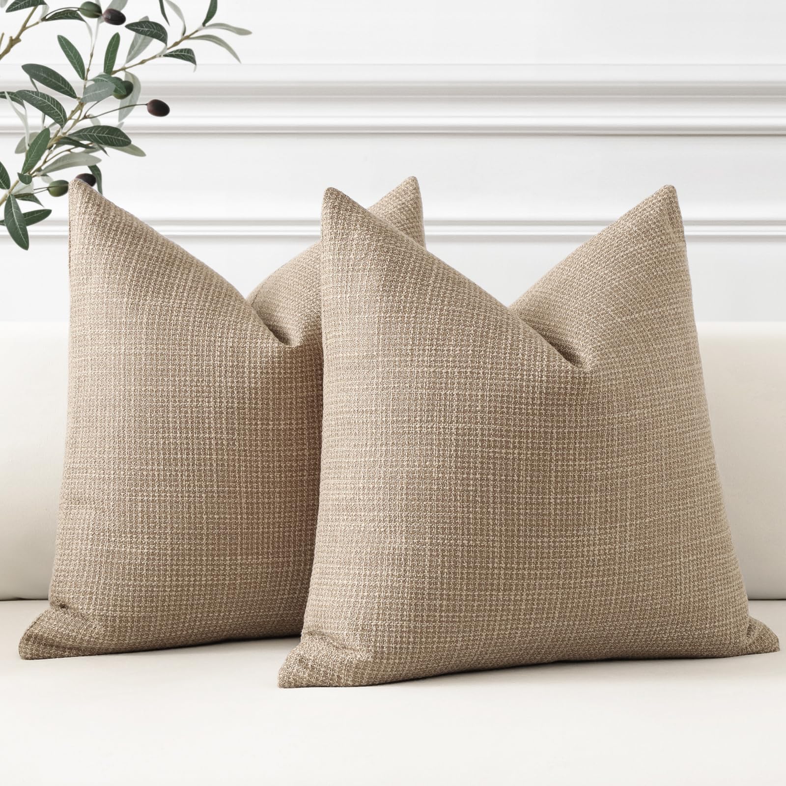 Otostar Linen Throw Pillow Covers Set Of 2 Decorative Square Pillowcases Cushion Covers 28X28 Inch For Home Decor Sofa Bedroom Car 70 X 70 Cm Light Coffee