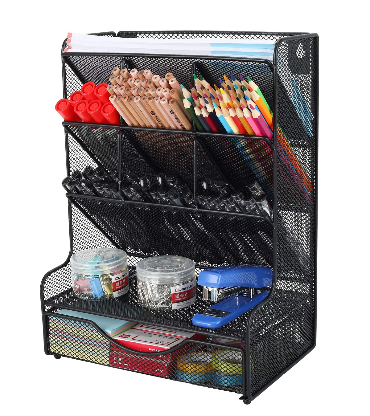 Pag Desk Organizer With Drawer Office Supplies And Accessories Storage Caddy Hanging Wall Shelf Metal Mesh Pencil Holder For Kid