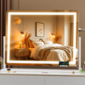 Hasipu Vanity Mirror with Lights, 34.3 x 25.2 LED Makeup Mirror, Light up Mirror with 10X Magnification and Phone Holder, USB Ch