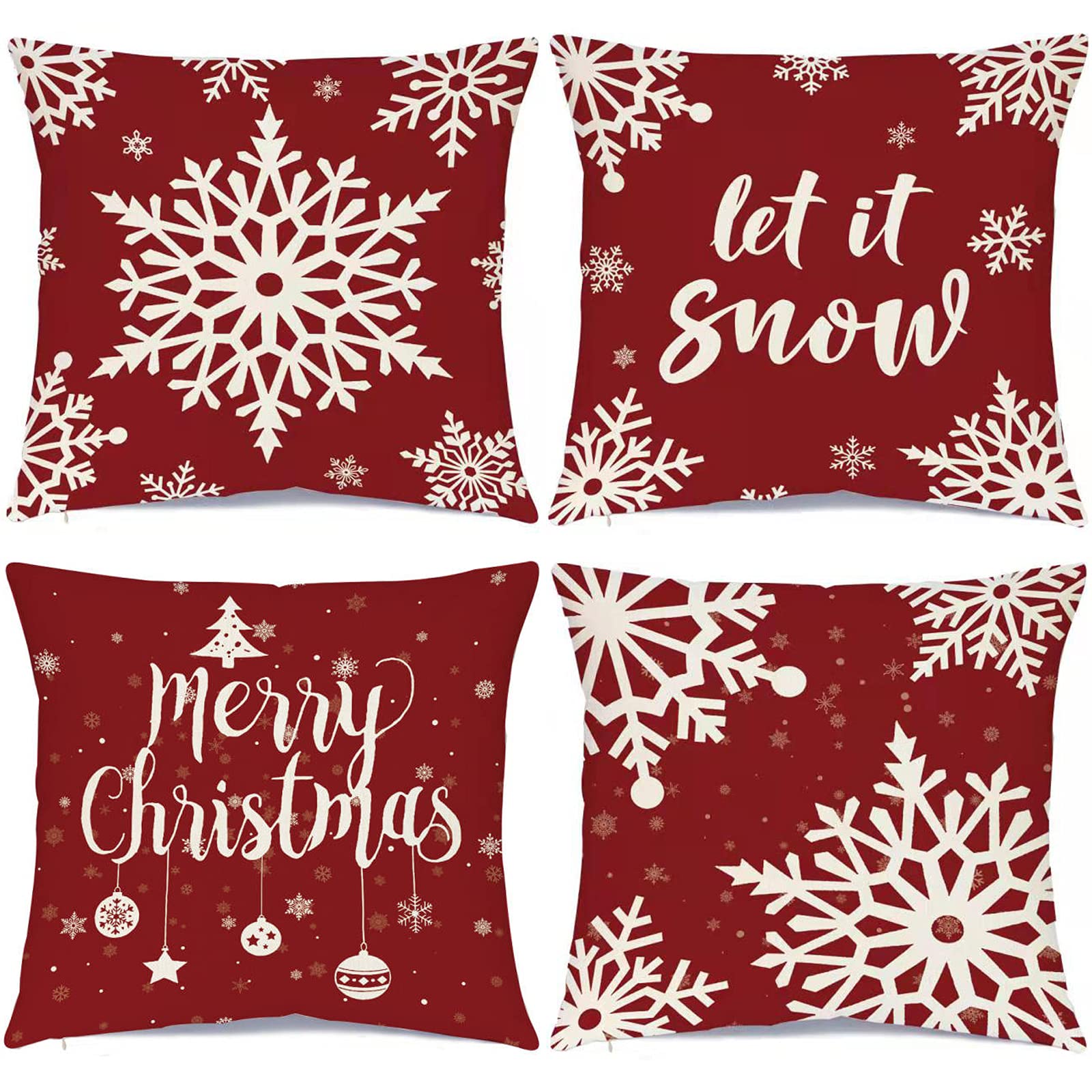 Ueerdand Christmas Decorations Pillow Covers 16    16 Inch Set Of 4 Farmhouse Pillow Covers Holiday Rustic Linen Pillow Case For