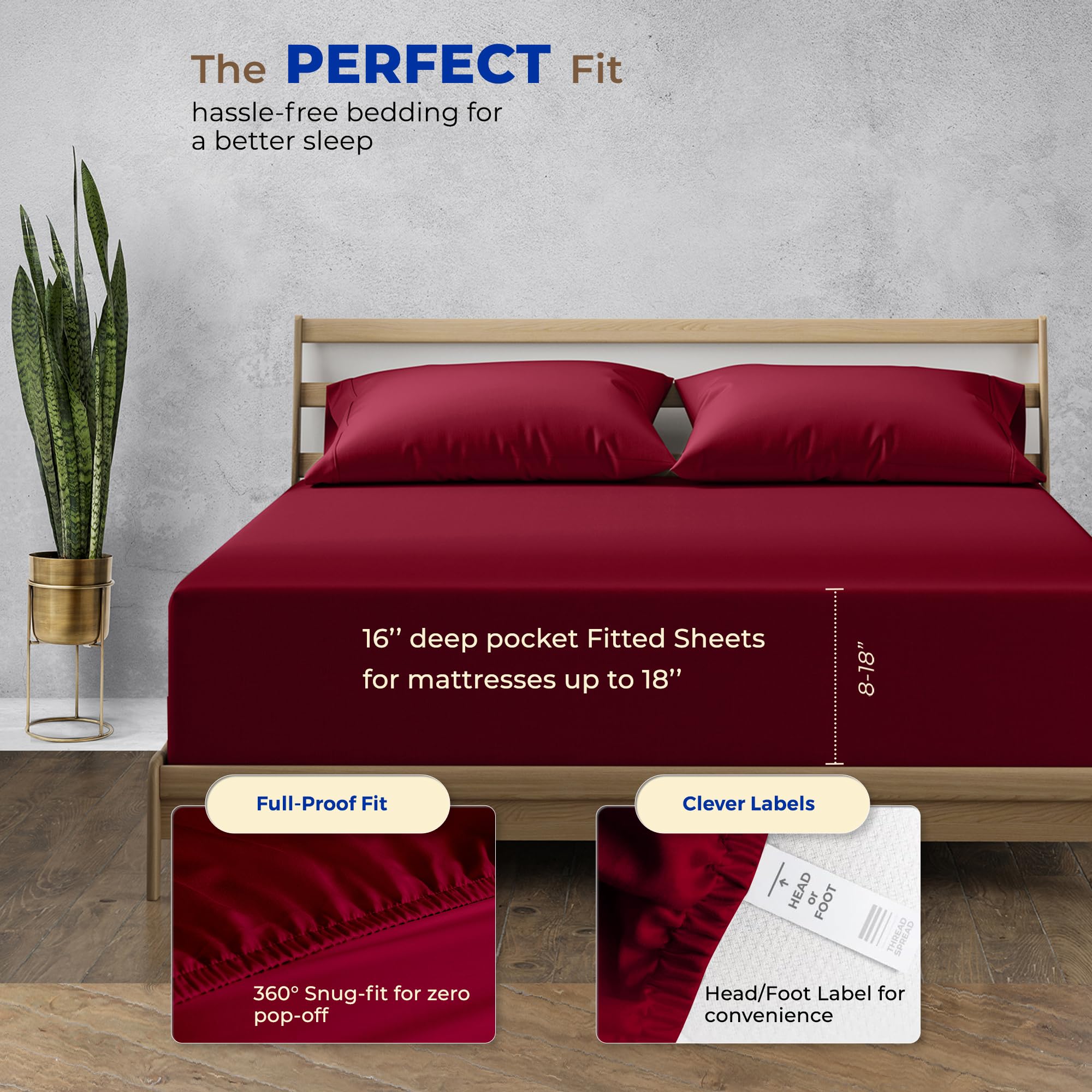 Thread Spread Luxury Egyptian Cotton California King Fitted Sheet Only - 1000 Thread Count Cal King Sheets Deep Pocket Fitted, Soft Sateen Weave Bottom Sheet - Fits Upto 18' Deep Mattress - Burgundy