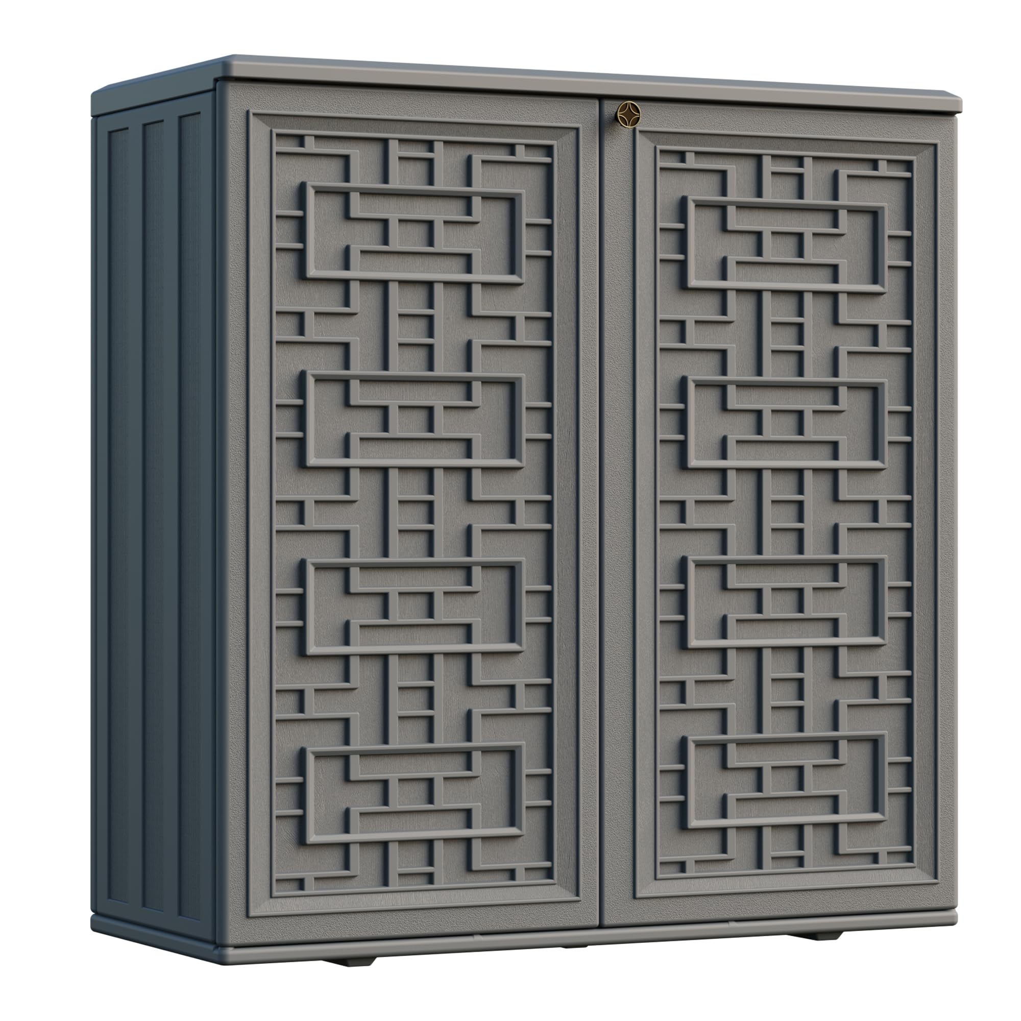 Mrosaa Indoor Outdoor Storage Cabinet Waterproof With Shelf,Plastic Storage Sheds Outdoor Cabinets For Patio/Garden/Backyard, Si