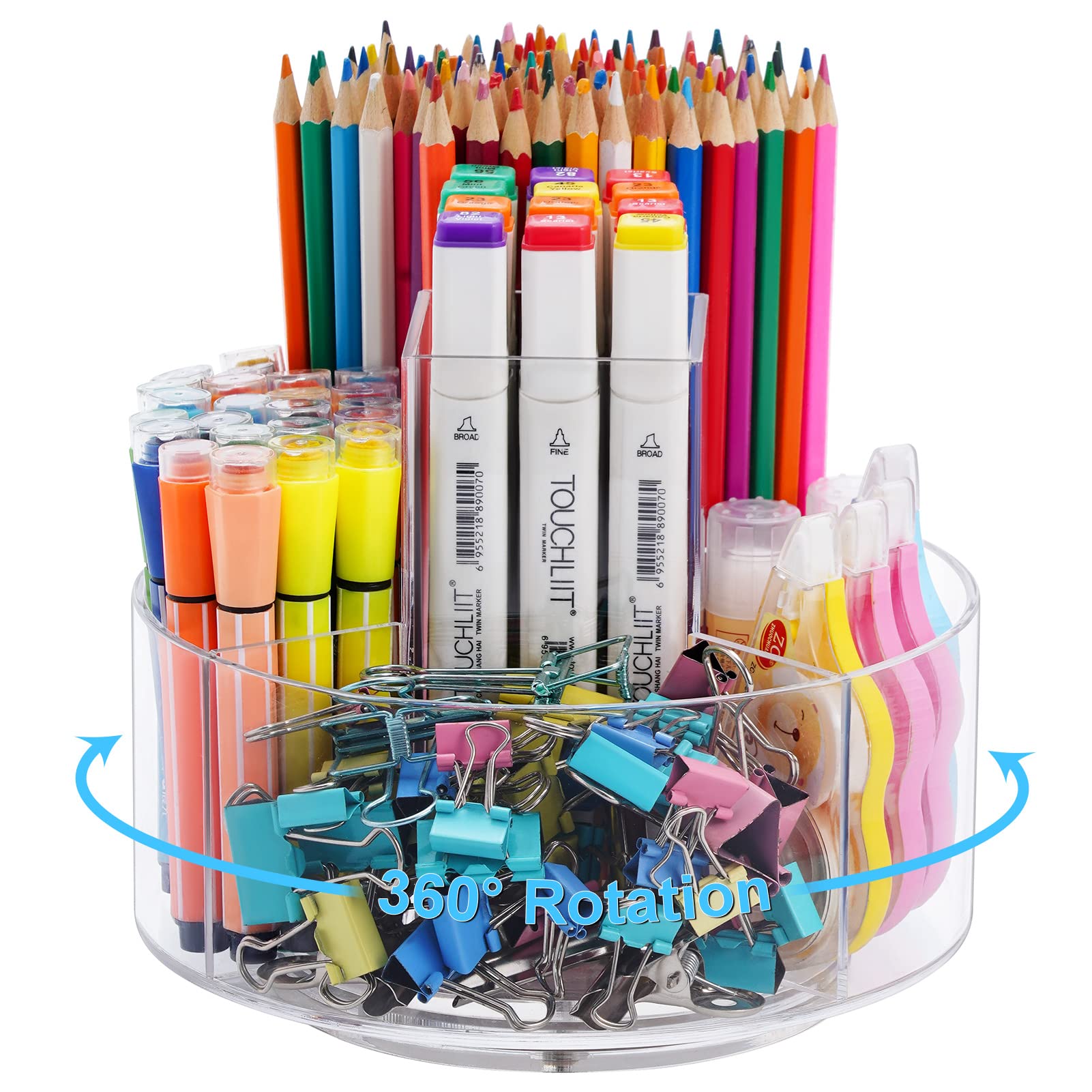 Marbrasse Acrylic Pen Holder, 360-Degree Rotating Clear Pen Organizer For Desk, Desktop Stationery Organizer Caddy For Office Sc