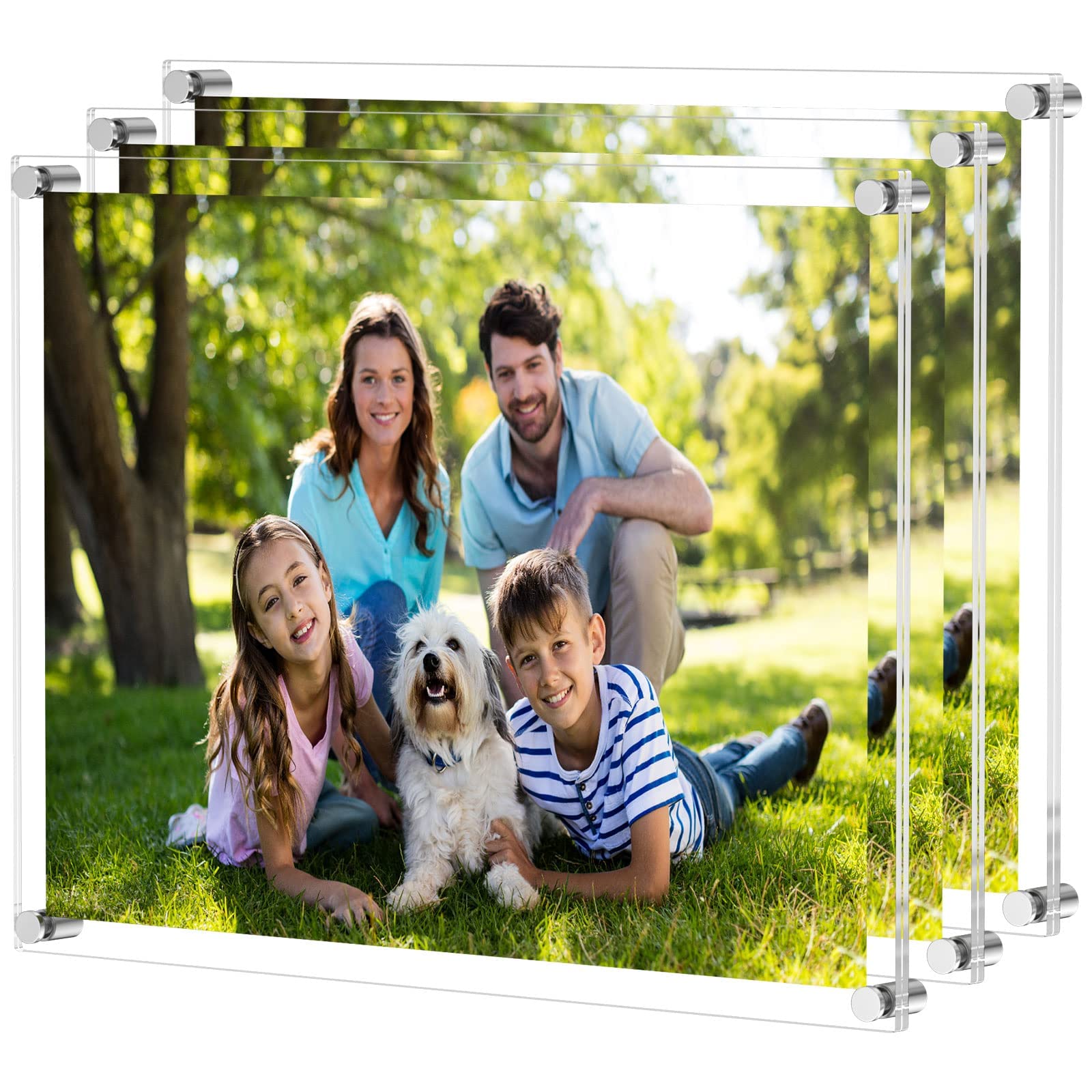 NIUBEE Clear Acrylic Wall Mount Floating Frameless Picture Frame Up to 18x24 Photo for Poster Photography Frames-Double Panel(3 