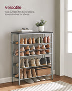 VASAGLE 5-Tier Shoe Rack Organizer - Charcoal Grey & Metallic Silver, Freestanding, Adjustable Storage Shelves for Entryway ULBS038E22