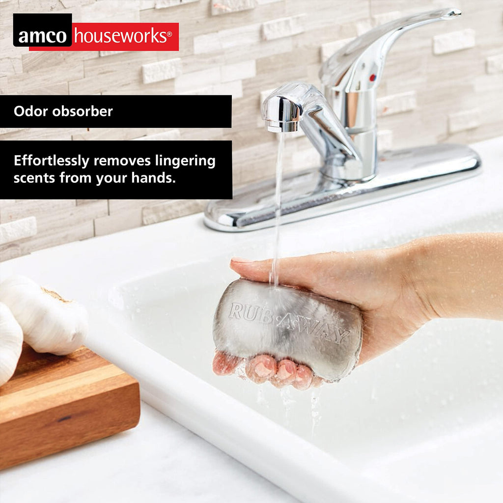 Amco Rub-A-Way Bar | Stainless Steel Odor Absorber | 4'' X 2.25'' | Dishwasher Safe | Kitchen & Outdoor Essential For Garlic, On