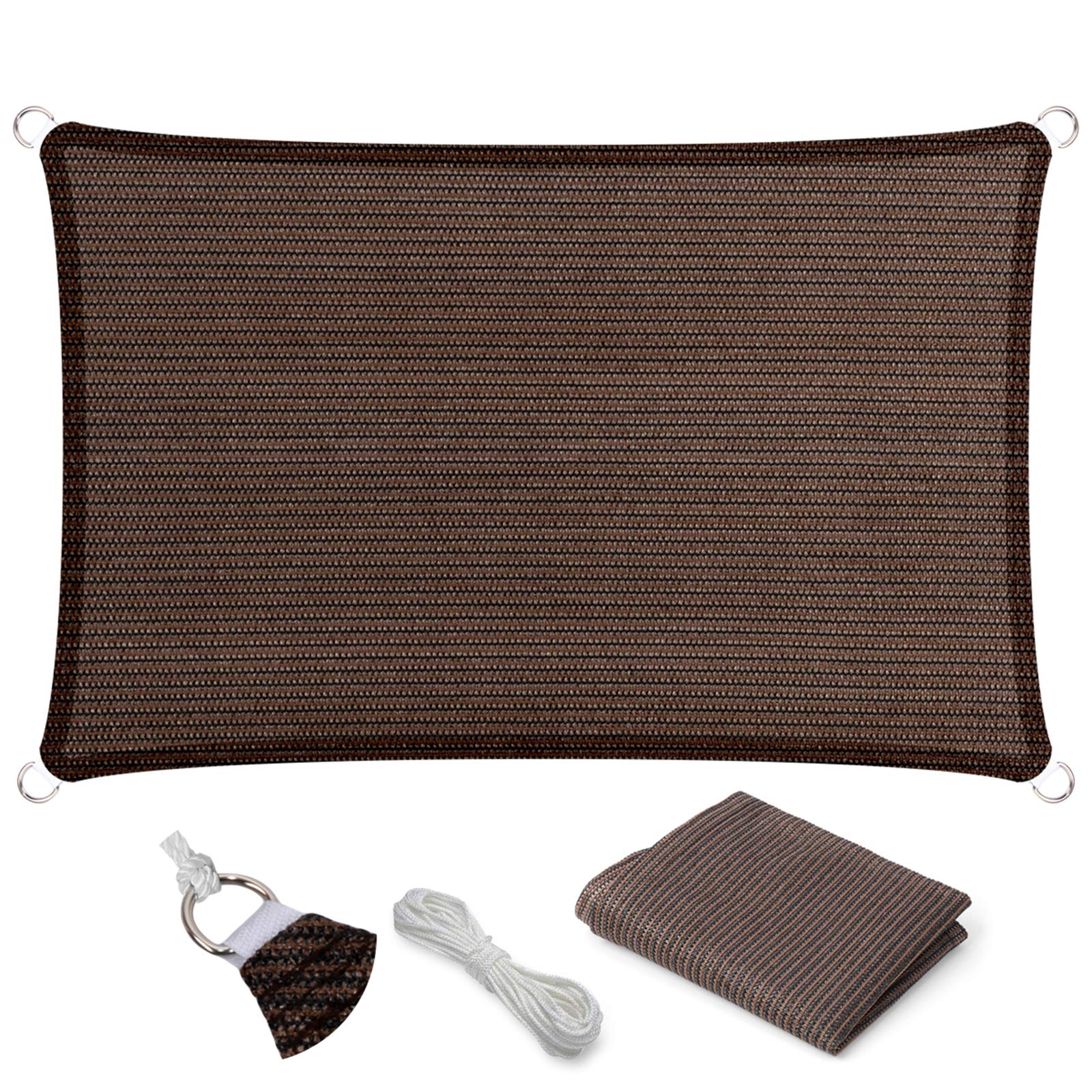 Eden'S Decor Straight Flat-Edged Sun Shade Sail Rectangular 15' X 20' Brown Uv-Blocking Outdoor Canopy Fabric Cloth Awning For P