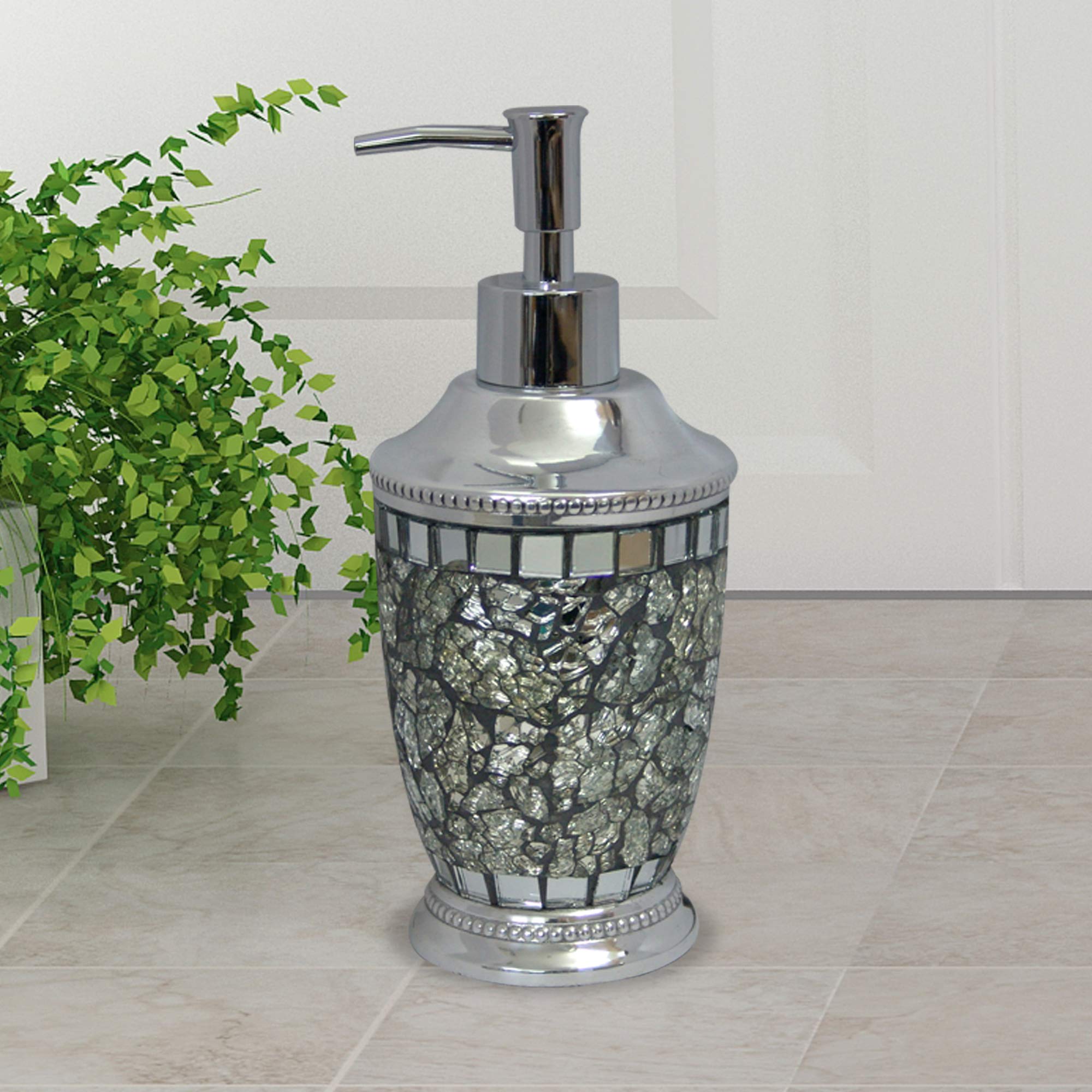 Nu Steel Ib6I Iceberg Collection Lotion Dispenser With Metal Pump, Refillable Bottle, Ideal For Liquid Soaps, Ice Mosaic Finish