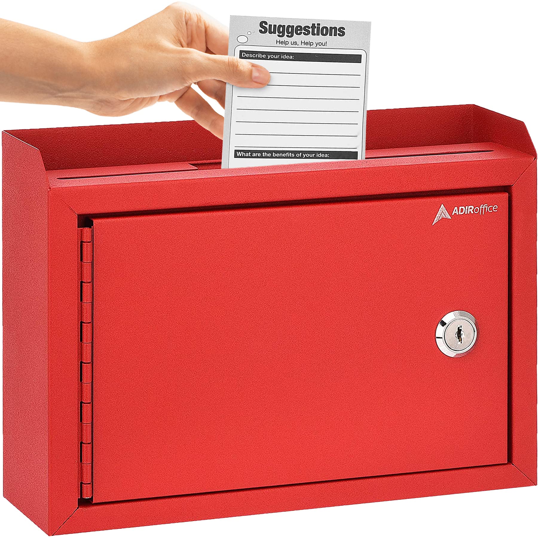 Adircorp. Wall Mountable Steel Suggestion Box With Lock - Donation Box - Collection Box - Ballot Box - Key Drop Box, 9.75X 7X 3