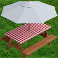 Sorfey Vinyl Umbrella Rectangle Fitted Tablecloth Cover, Checkered Design, Flannel Backed Lining 24X48 Inch, Red