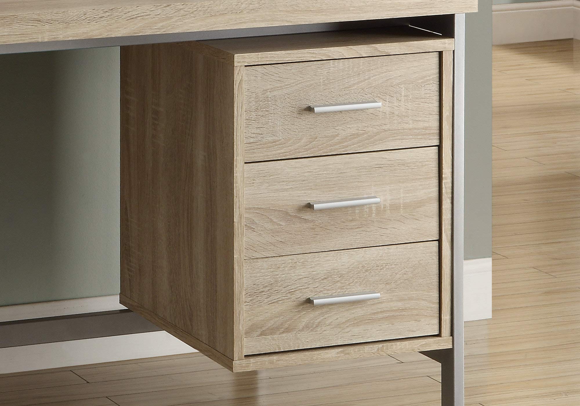 Monarch Specialties 7245 Computer Desk, Home Office, Laptop, Left, Right Set-up, Storage Drawers, Work, Metal, Laminate, Natural, Grey, Contemporary Desk-60 L Silver, 60' L x 30' W x 31' H