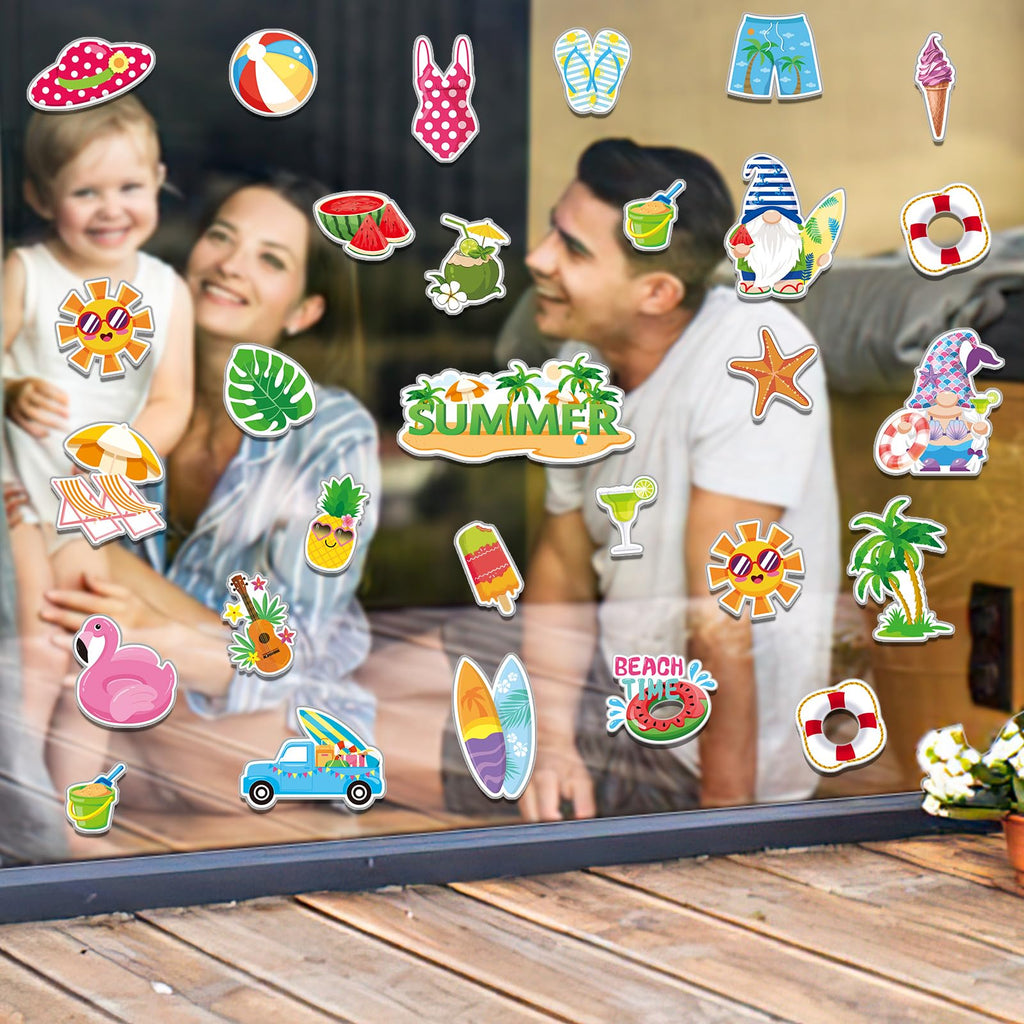 Marforever 50 Pcs Summer Window Thick Gel Clings Stickers Reusable Hawaiian Tropic Window Clings Decals For Classroom Nursery Ho