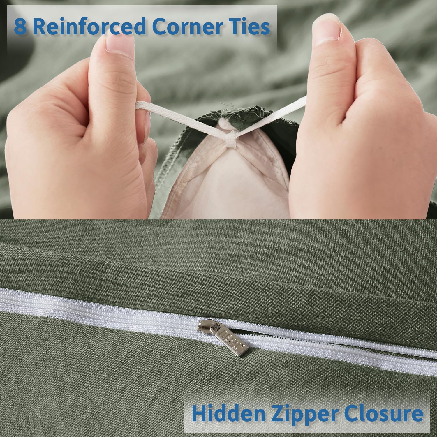 Nestl Olive Green Duvet Cover Queen Size - Soft Prewashed Queen Duvet Cover Set, 3 Piece, With Zipper Closure, 1 Duvet Cover 90X90 Inches And 2 Pillow Shams - No Comforter