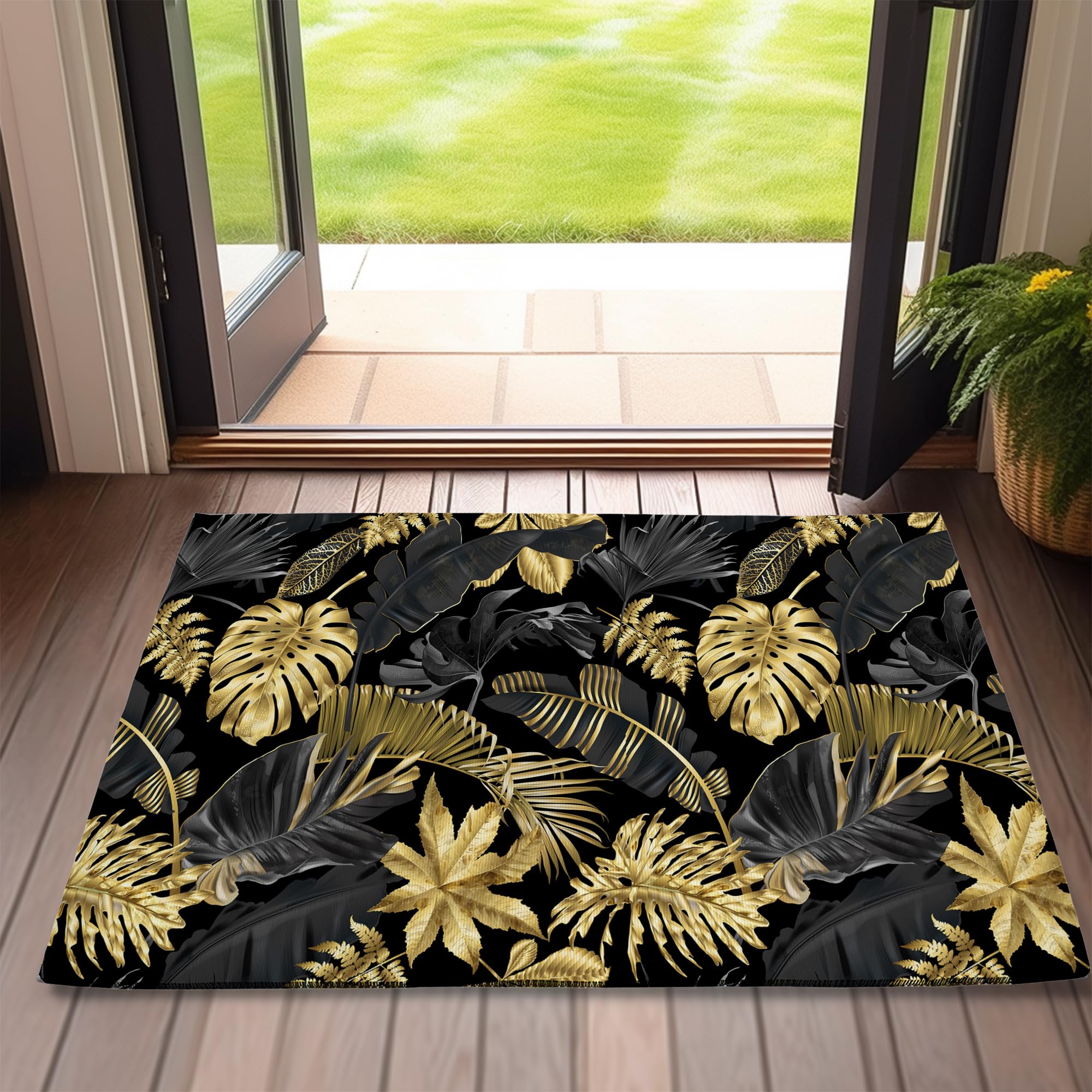 Doormat Golden Palm Door Mats,Tropical Leaves Indoor Front Mats For Home Entrance,Non-Slip Floor Mats For Porch Entryway,Outdoor