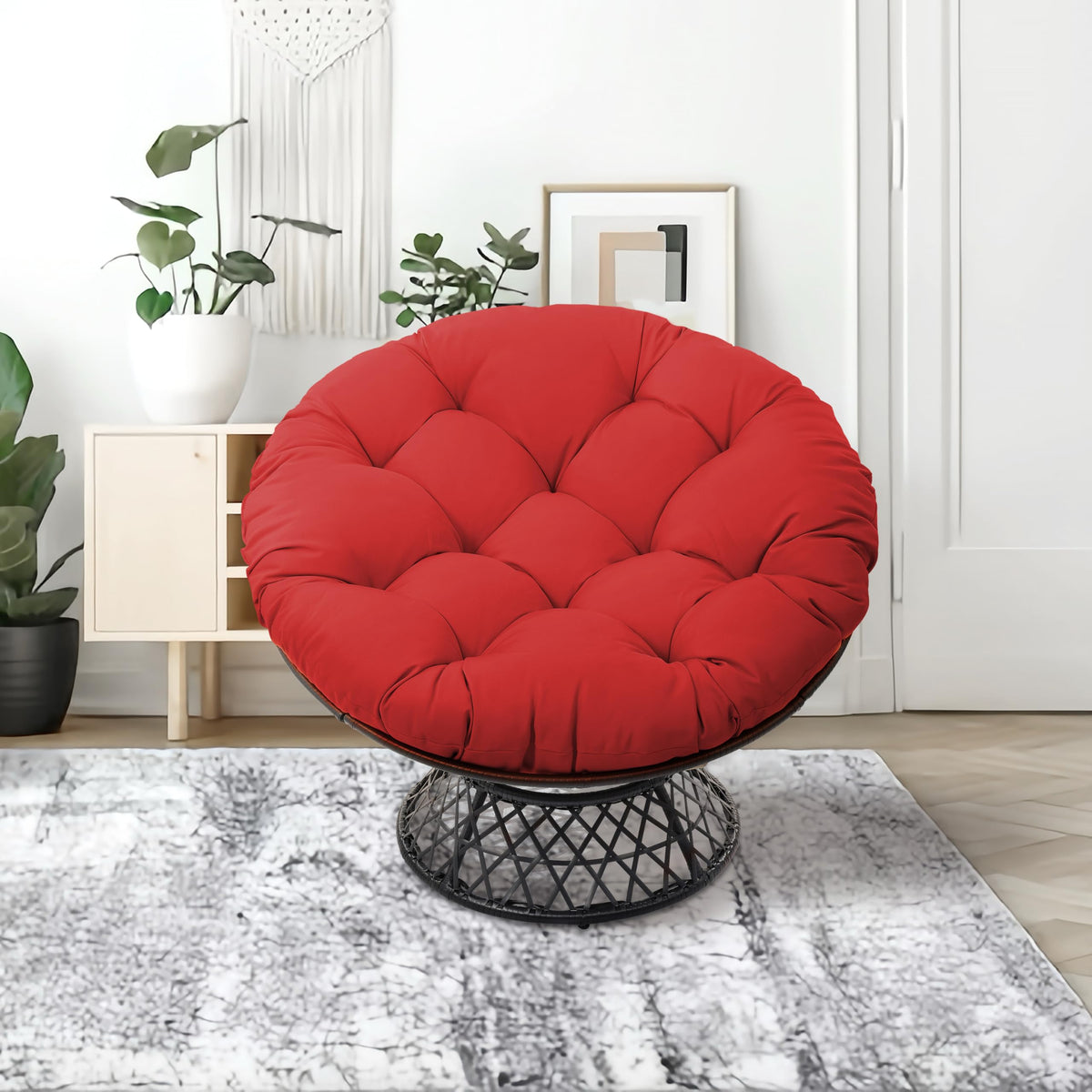 Hubhalsun Rattan Wicker 360 Swivel Papasan Chair With Large Base And Cushion For Livingroom, Bedroom, Reading Room, Leisure Loun