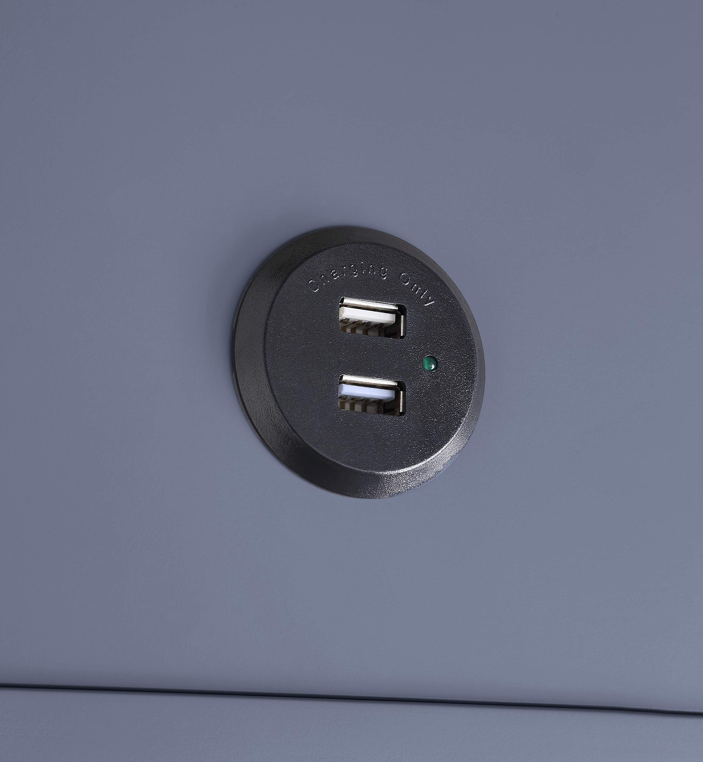 Acme Grardor Wooden Side Table with USB Charging Dock in Gray