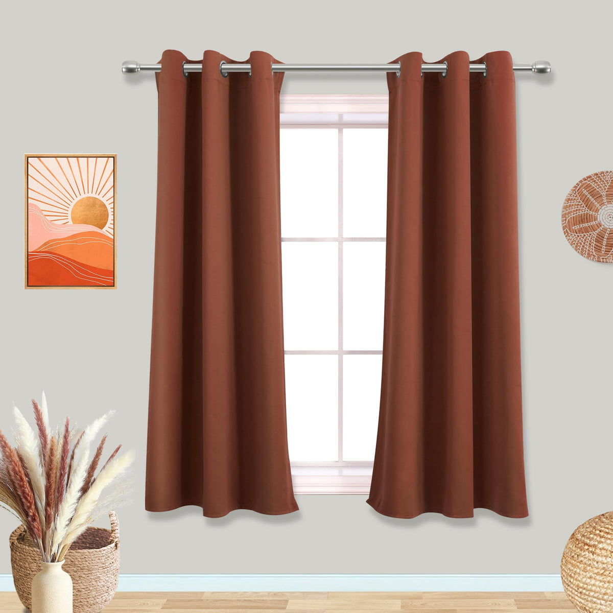 Mrs.Naturall Terracotta Curtains 42X54 Inch Length For Living Room 2 Panels Blackout Room Darkening Curtain For Bedroom