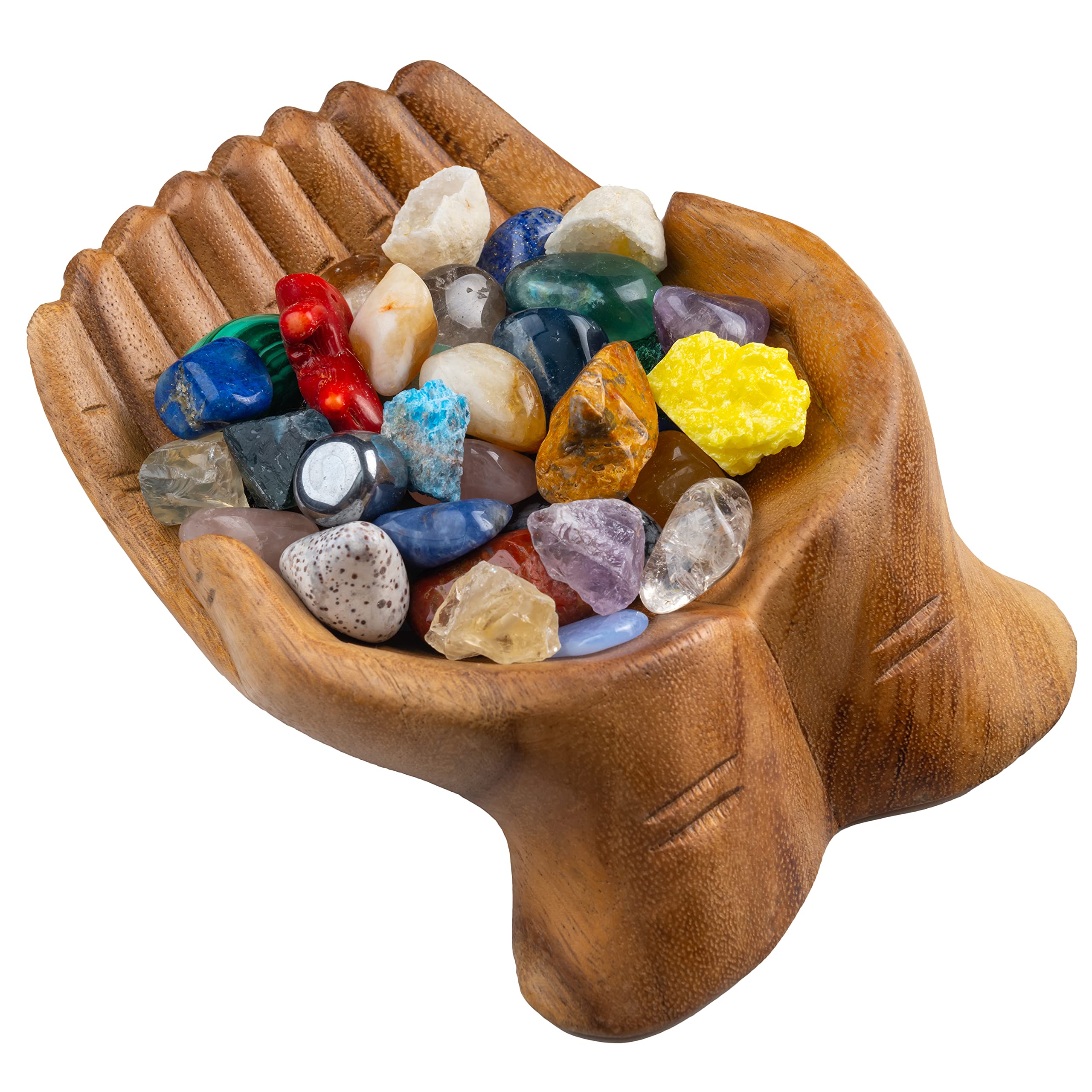 Curawood Carved Hands Offering Bowl - Showcase Your Healing Stones - Crystal Holder for Stones - Key Bowl - Crystal Storage Tray