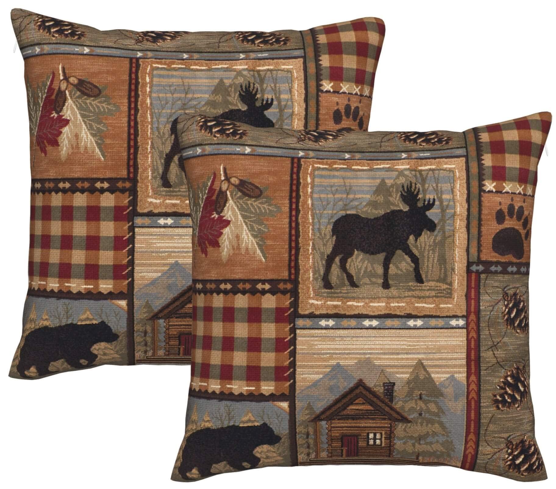 Datansen Set Of 2 Square 18X18 Inch Retro Brown Throw Pillow Covers Rustic Lodge Bear Moose Decorative Throw Pillowcase For Home
