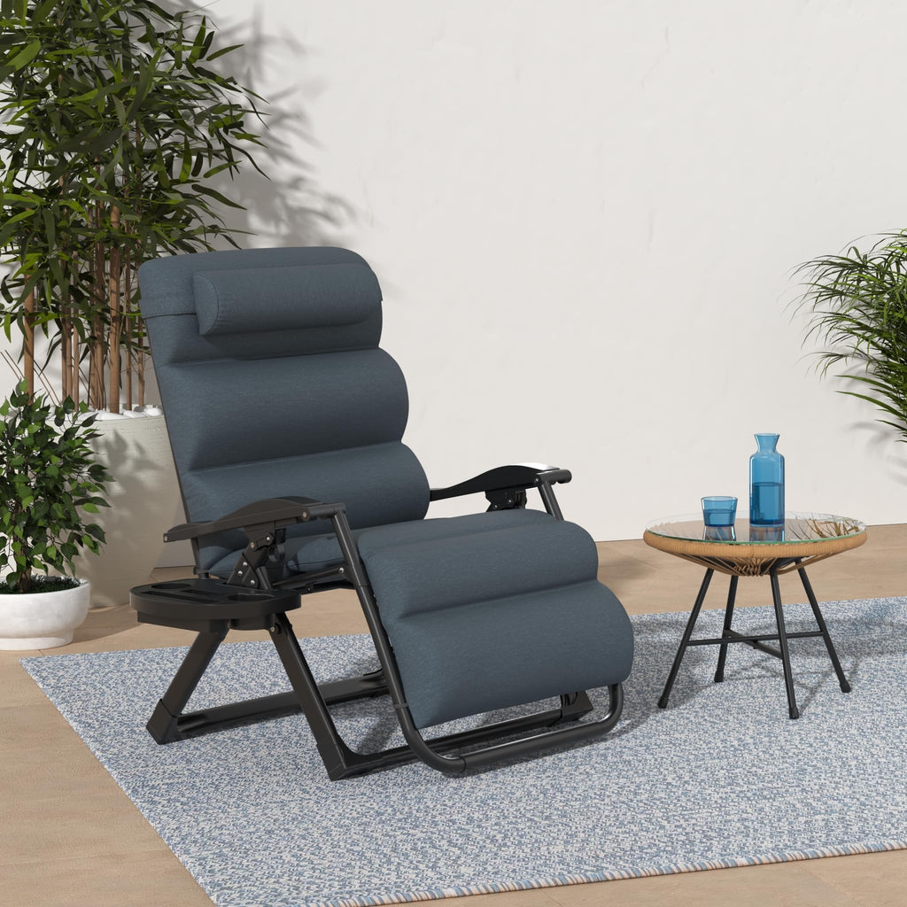 Best Choice Products Oversized Zero Gravity Chair, Folding Outdoor Patio Recliner, Xl Anti Gravity Lounger W/Removable Cushion, Cup Holder, Side Tray, 350Lb Capacity - Graphite Blue