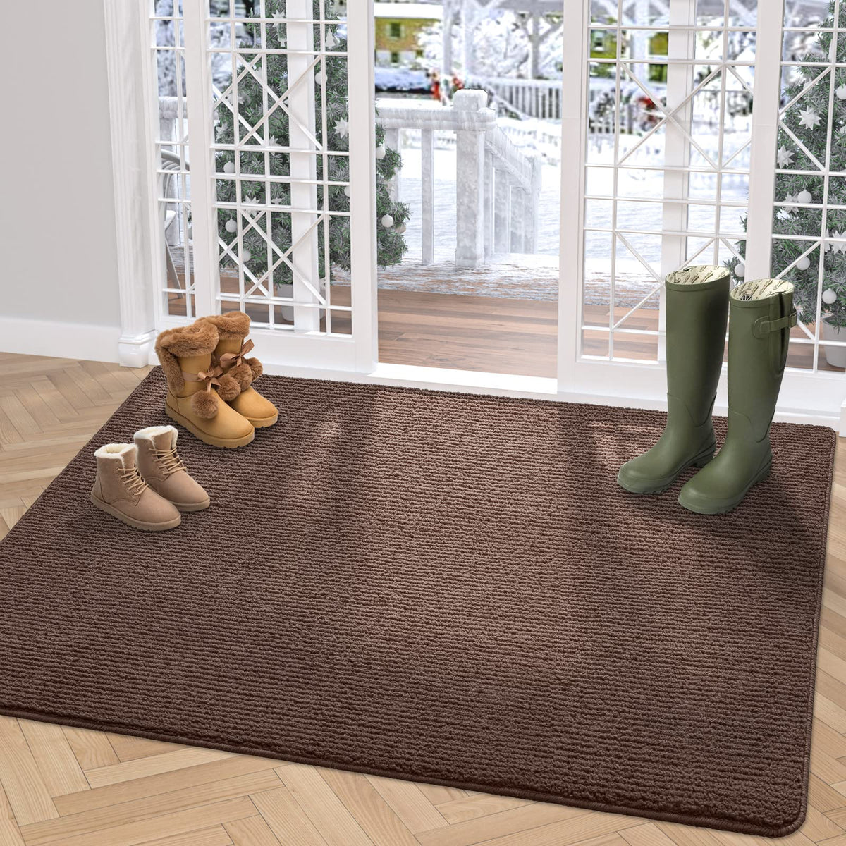 Dexi Door Mat Indoor Rug Inside Front Entrance Non-Slip Low Profile Washable For Entryway 31.5'X47',Brown