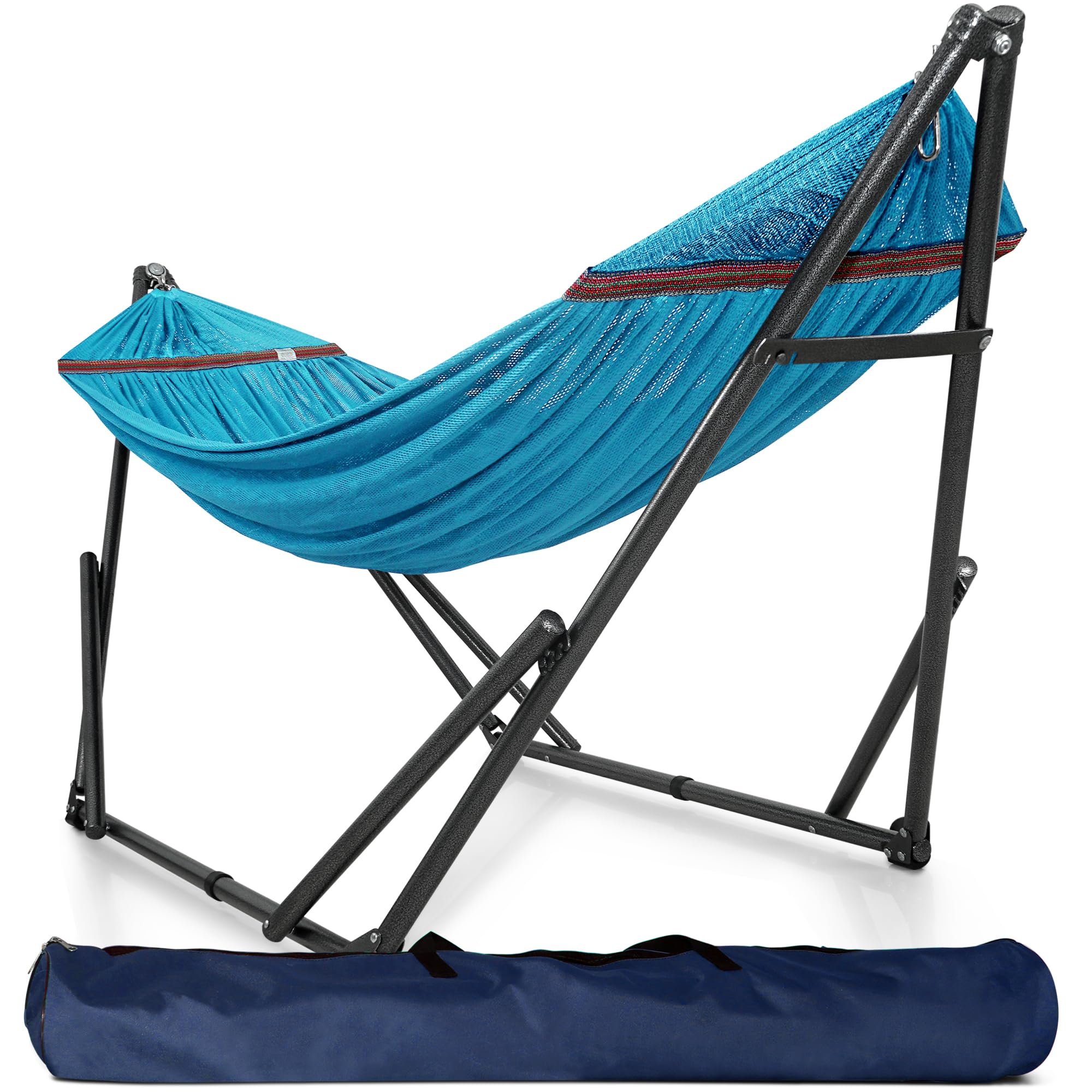 Tranquillo 600Lb Capacity 2 Persons Instant Set Up No Screw Needed Foldable Portable Double Hammock With Stand & Carry Bag For G