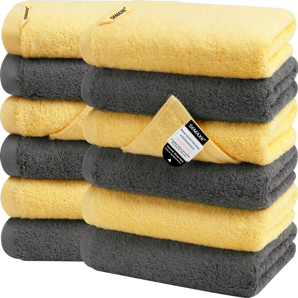 SEMAXE 12 Pack Hand Towels Set for Bathroom, Hotel, Gym and Spa, 16'' x 27'' 100% Combed Cotton Towels with Hanging Loops,Gift B
