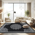 Camilson Indoor Outdoor Rug, 9X12 Medallion Black White Modern Area Rugs For Large Indoor And Outdoor Patios, Kitchen And Hallwa