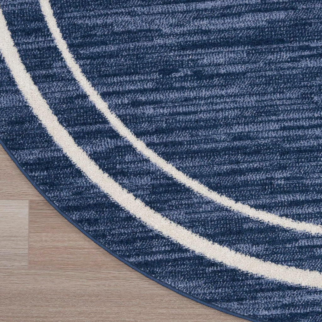 Nourison Essentials Indoor/Outdoor Navy/Ivory 6' X Round Area -Rug, Easy -Cleaning, Non Shedding, Bed Room, Living Room, Dining