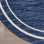 Nourison Essentials Indoor/Outdoor Navy/Ivory 6' X Round Area -Rug, Easy -Cleaning, Non Shedding, Bed Room, Living Room, Dining
