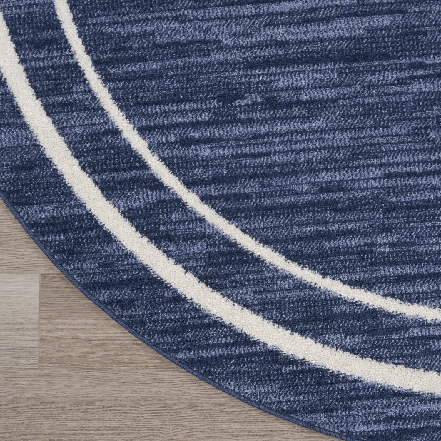 Nourison Essentials Indoor/Outdoor Navy/Ivory 6' X Round Area -Rug, Easy -Cleaning, Non Shedding, Bed Room, Living Room, Dining