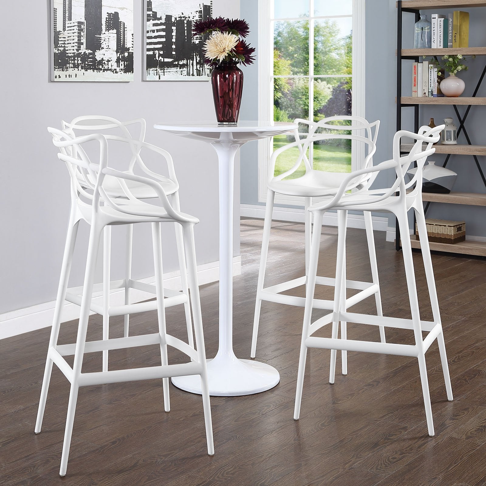 Modway Entangled Modern Molded Plastic Four Bar Stools In White - Fully Assembled