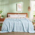 Phf Cooling Waffle Blanket Twin Size, Lightweight 60% Rayon Derived From Bamboo & 40% Cotton Breathable Blanket For Hot Sleepers, Soft And Luxury For Bed Couch And Sofa, 66'X90',Sky Blue