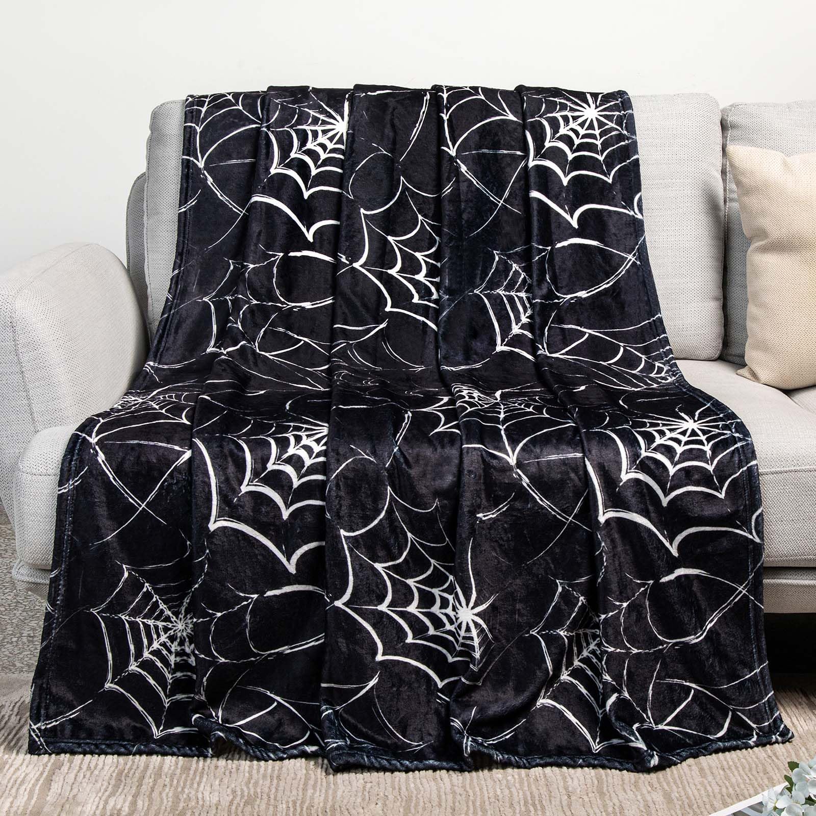 Artlunar Spider Web Throw Blanket Gothic Black Spooky Blanket For Goth Bedding Haunted Mansion Couch Sofa Bed Chair Use (60 X 80
