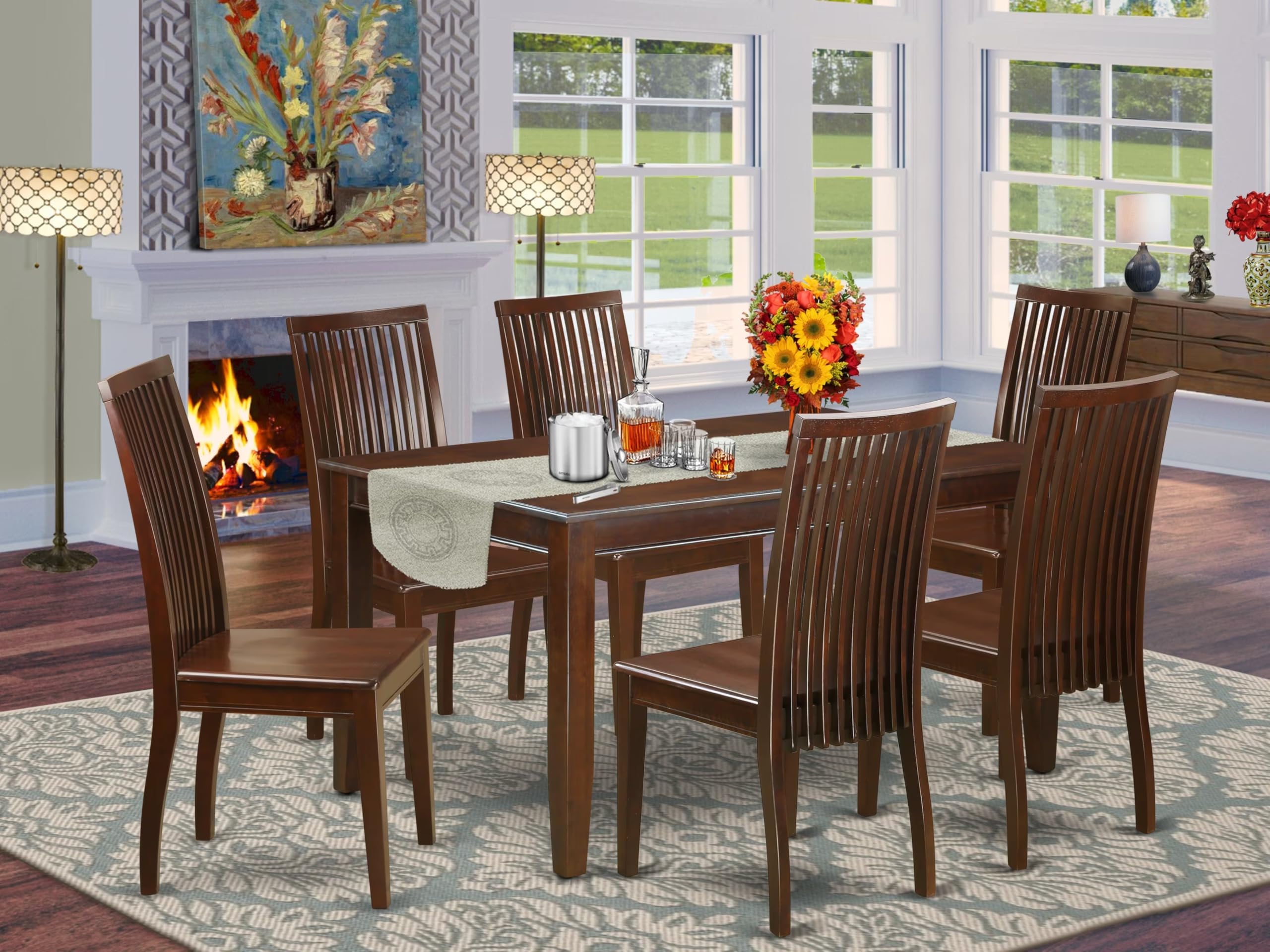 East West Furniture DUIP7-MAH-W Dudley 7 Piece Kitchen Set Consist of a Rectangle Room Table and 6 Dining Chairs, 36x60 Inch, Mahogany