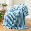 Newcosplay Super Soft Throw Blanket Blue Premium Silky Flannel Fleece 3D Ribbed Jacquard Lightweight Bed Blanket All Season Use