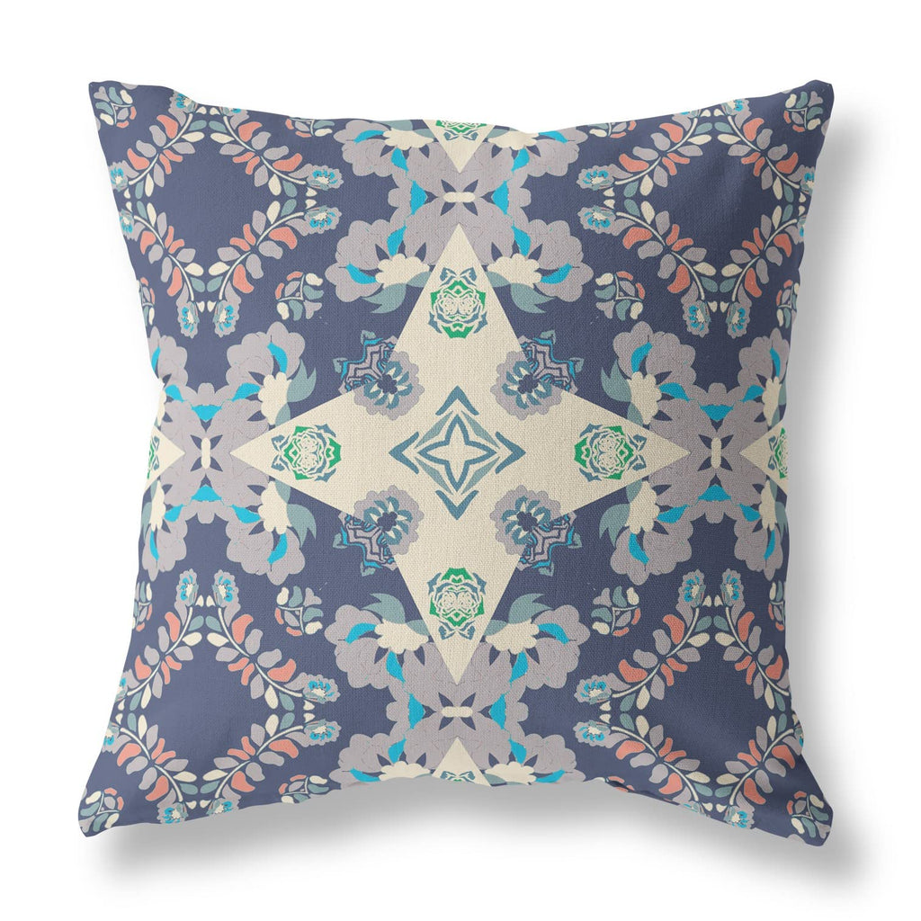 HomeRoots 28' X 28' Blue and Off White Broadcloth Floral Throw Pillow