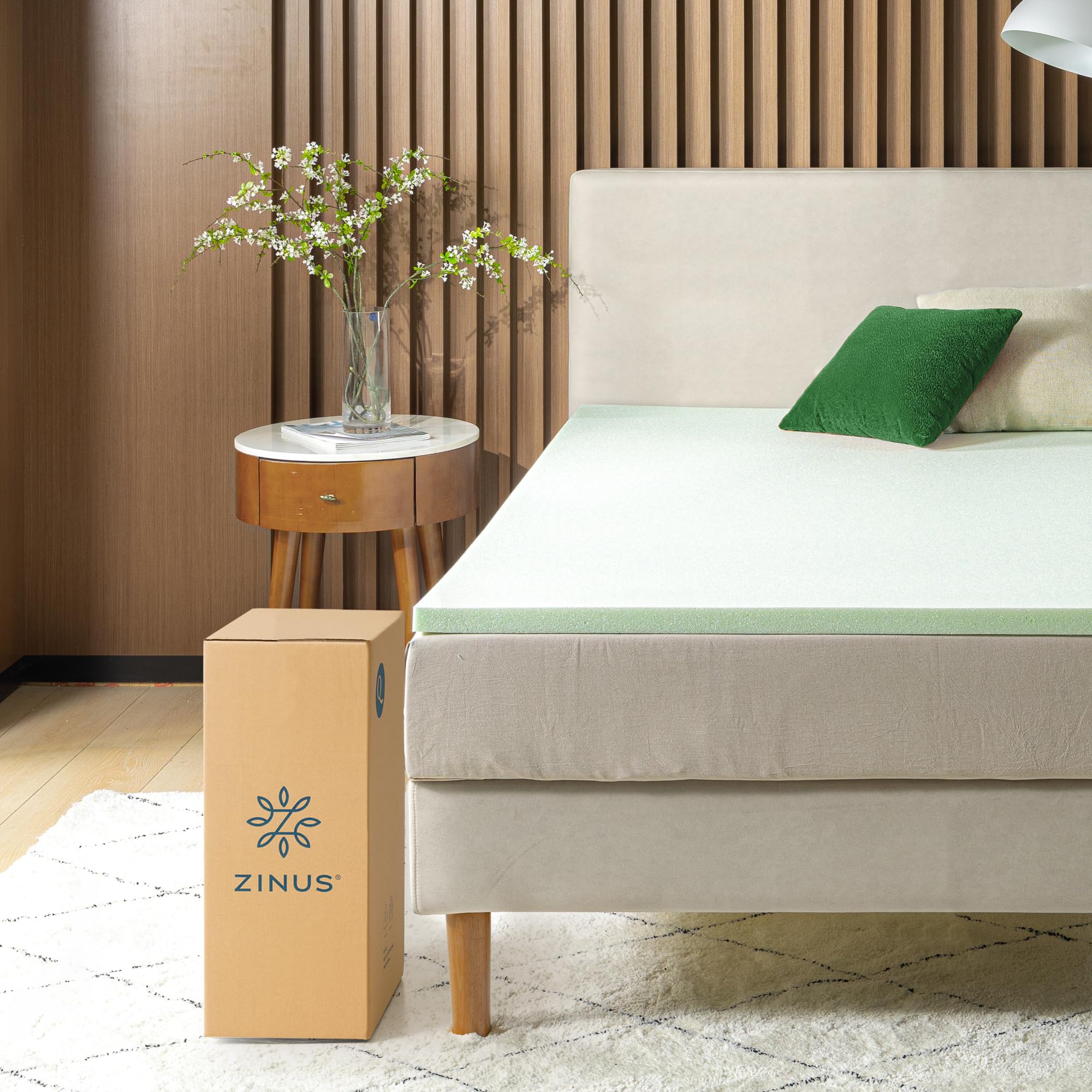 Zinus 2 Inch Green Tea Memory Foam Mattress Topper, Smaller, More Convenient Wonderbox Packaging, Pressure-Relieving Layers, Certipur-Us Certified, Full