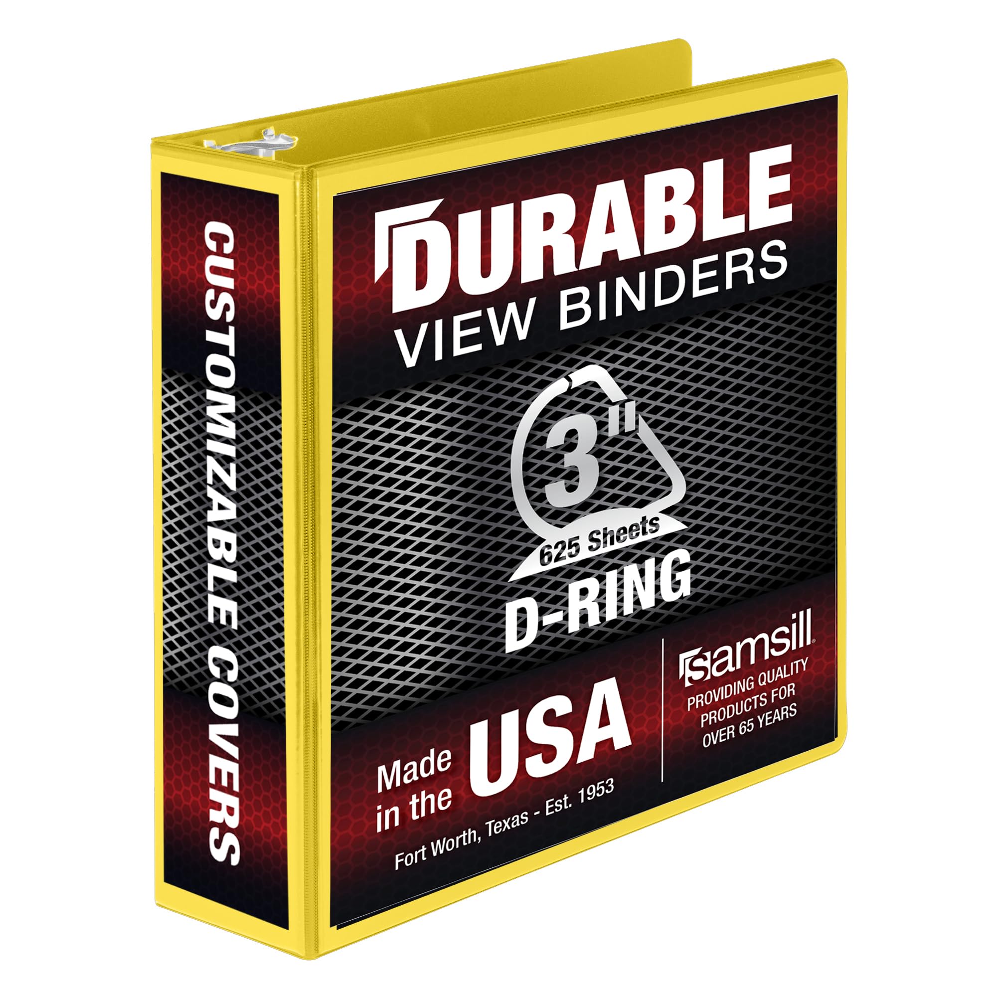 Samsill Durable 3 Inch Binder, Made In The Usa, D Ring Binder, Customizable Clear View Binder, Yellow, Holds 625 Pages