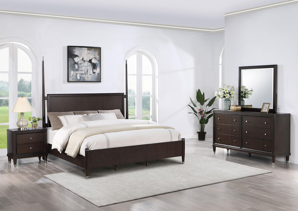 Coaster Home Furnishings Emberlyn Mid-Century Modern 4-Piece Bedroom Set Queen Size Four-Poster Bed Frame 84-inch Headboard Brown 223061Q-S4