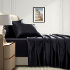Homiest 4Pcs Extra Deep Pocket Satin Sheets Full Size Bed Set, 18-24 Inch Deep Pocket Bed Sheets Black Satin Sheet Set, Silky Satin Bedding Set Luxury Fitted Sheet Set Fits Ultra Deep Mattress