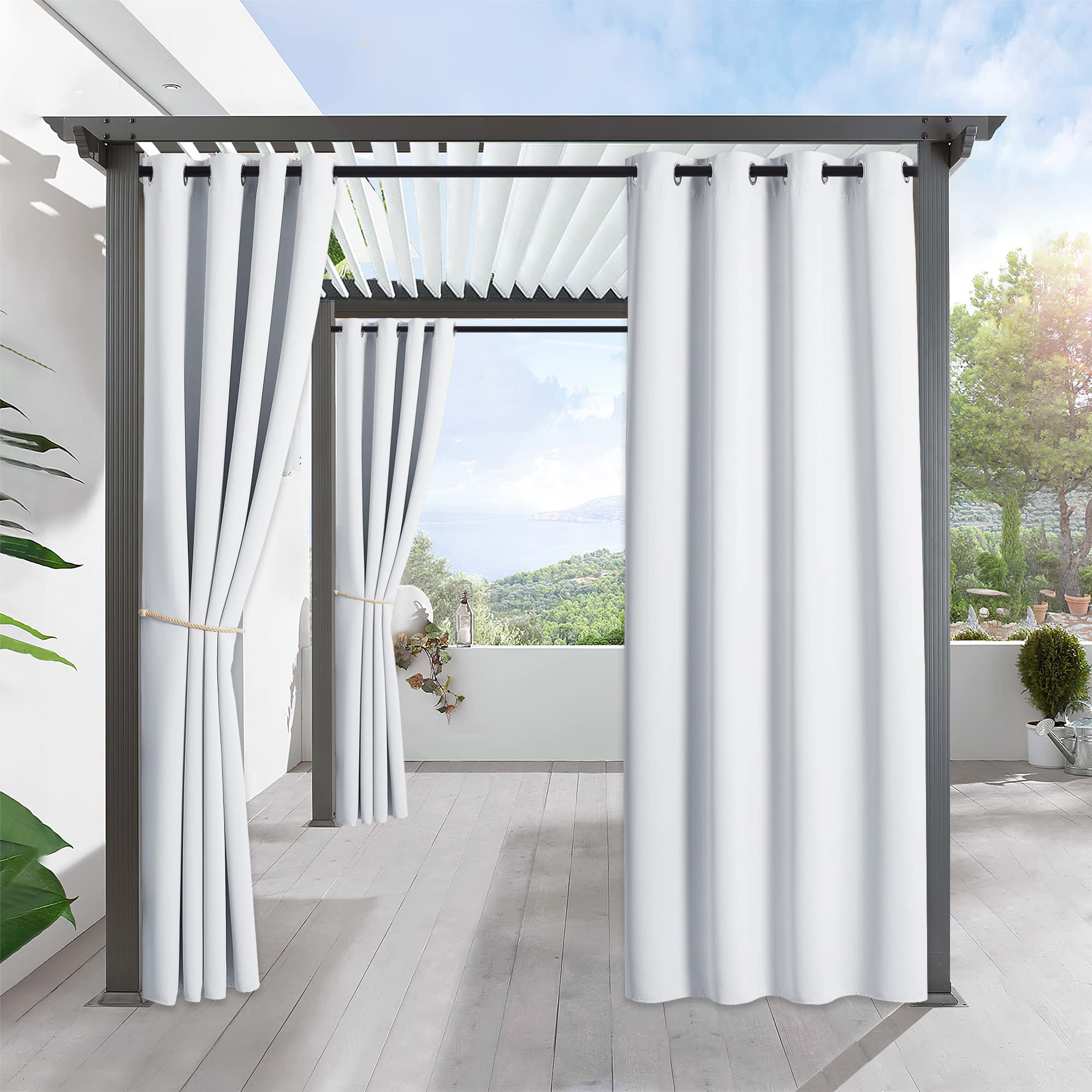 Ryb Home White Outdoor Curtains - Outdoor Patio Curtain Sunlight Block Privacy Weather Water Proof For Lanai Outside Entertainme