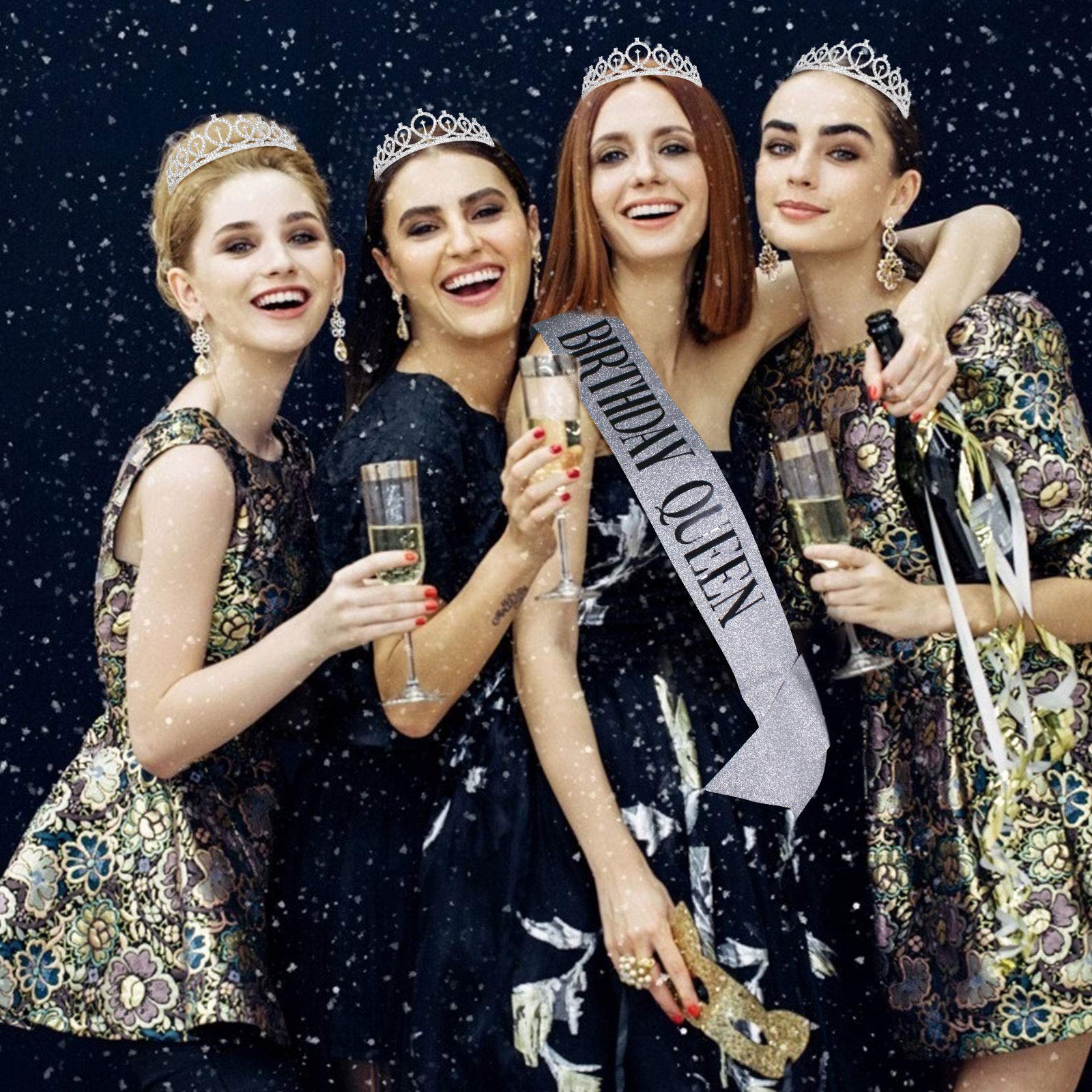 Cavetee 'Birthday Queen' Sash & Rhinestone Tiara Set - Birthday Tiaras And Sash Birthday Party Favors Glitter Birthday Decorat