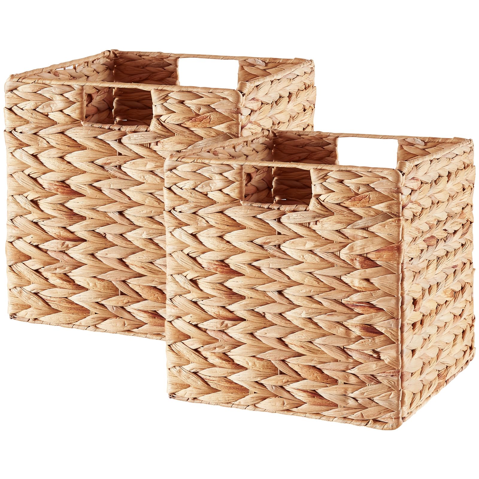 Vagusicc Storage Basket, Set of 2 Hand-woven Water Hyacinth Storage Baskets, Foldable Wicker Storage Basket 9 Inch Cube Storage 