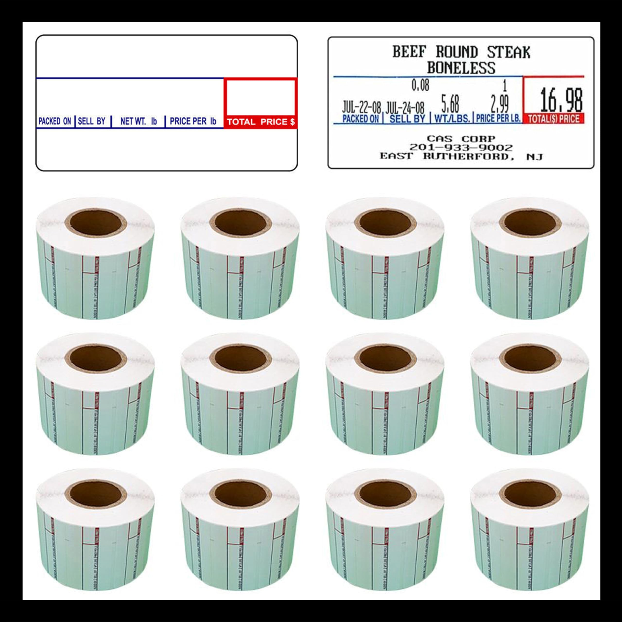 Pokanic Labels Lst-8000 Thermal 12 Rolls - 12,000 Labels Printer Printing Scale Compatible With Cas Lp-1000 Cl-5000 Cl-5500 Cl-7