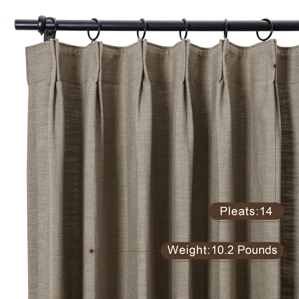 Twopages Double Layer Lined Pinch Pleated Curtain Dim Grey Linen Blend Light Filtering Room Darkening Curtain For Kitchen, Windo