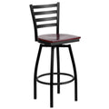 Flash Furniture HERCULES Series Black Ladder Back Swivel Metal Barstool - Mahogany Wood Seat