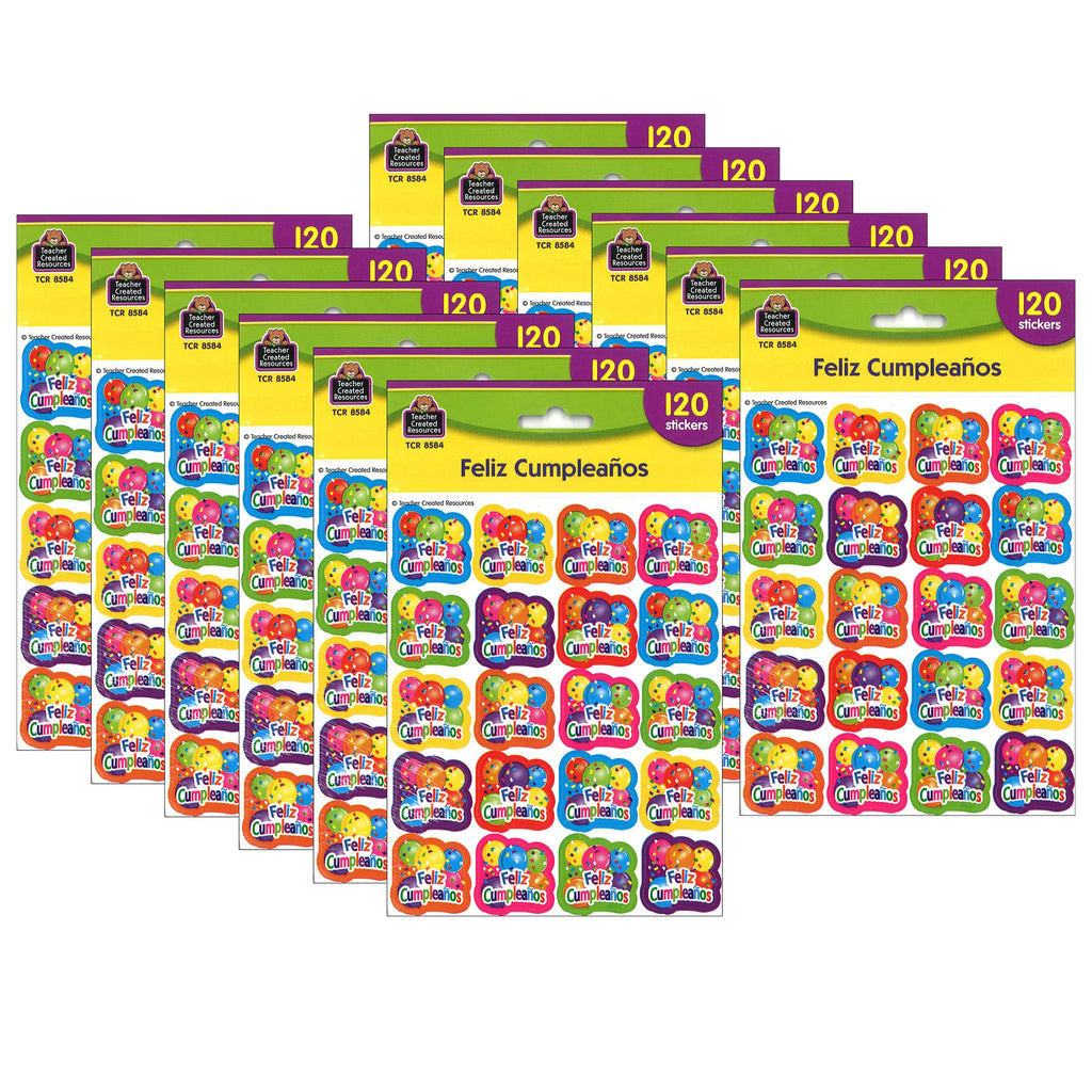 Teacher Created Resources Feliz Cumpleanos Stickers, 120 Per Pack, 12 Packs