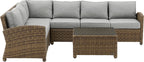 Crosley Furniture Bradenton 5-Piece Outdoor Sectional Sofa Wicker Conversation Patio Furniture Set for Deck, Brown with Gray Cushions